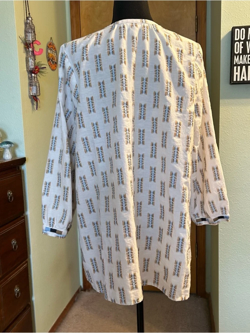 Pure Jill white 3/4 sleeve embroidered button down tunic top size L - Picture 3 of 10